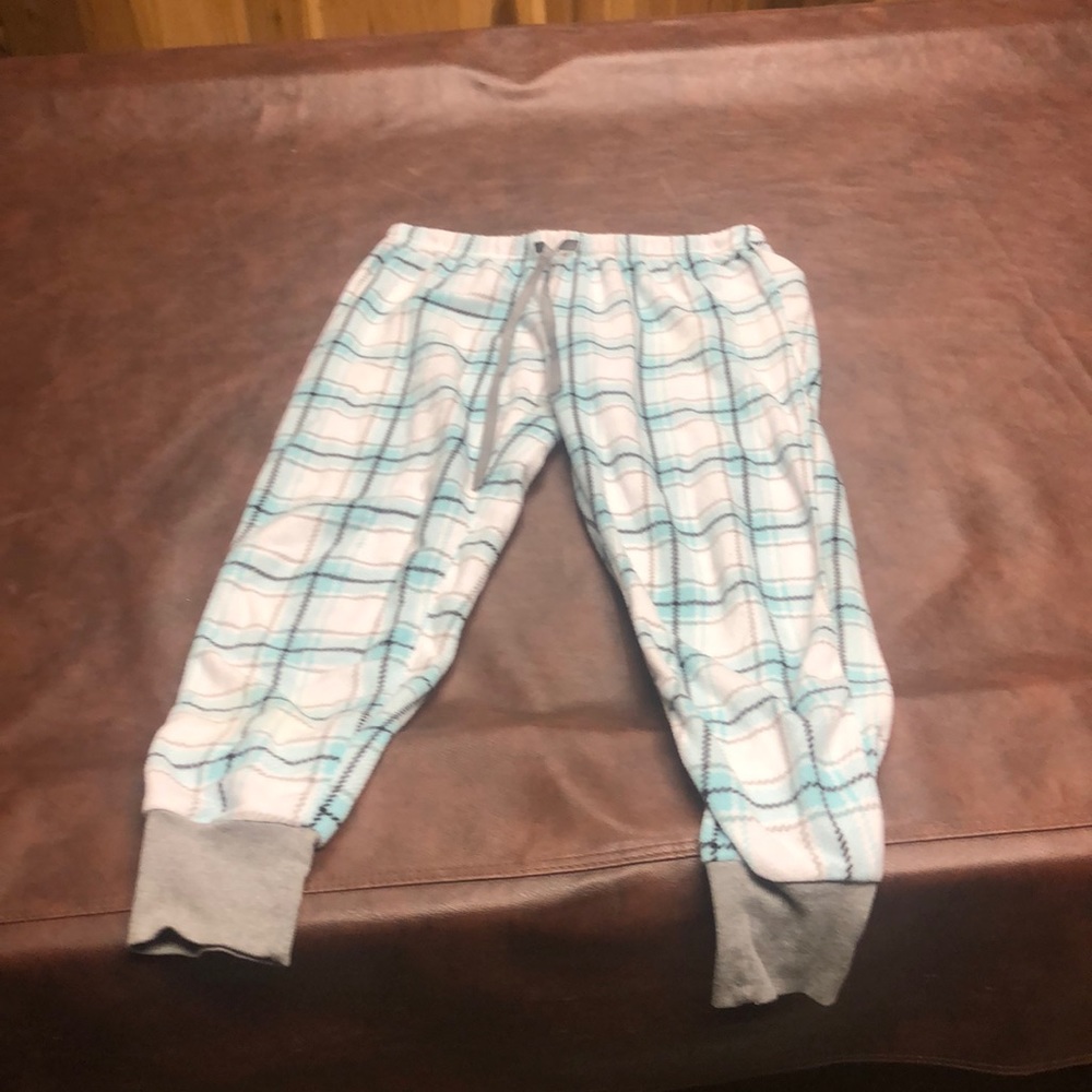 PJ couture blue black white gray plaid warm pajama pants size medium